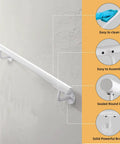Built Like A Tank Two Foot White Steel Stair Railing With Heavy Duty Wall Mount Brackets To Keep Your Footing Locked Down on a textured wall.
