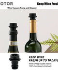 Wine Saver Vacuum Pump With Four Stoppers And Reusable Bottle Sealer Keeps Red And White Wine Fresh For Up To Ten Days on bottles.