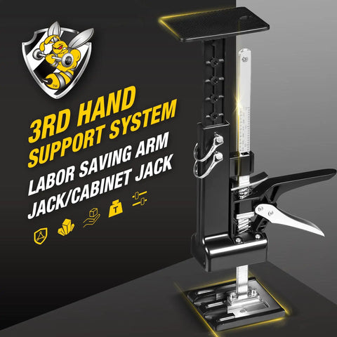 Yellow Jacket 2 Pack Cabinet Jacks For Drywall And Shiplap Installation showing a heavy duty jack with adjustable height and ergonomic handle.