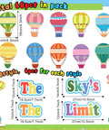 68 Pcs Hot Air Balloon Classroom Bulletin Board Decorations Kit For Back To School, Inspirational Quote Cutouts shown in various sizes