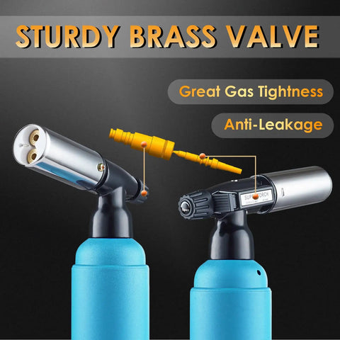 Big Butane Torch With Adjustable Double Flames Refillable Blow Torch featuring sturdy brass valve nozzle design.