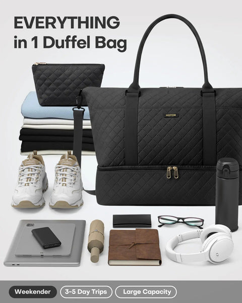 Spacious Travel Duffel Bag For Women With Shoe Compartment And Carry On Weekender Tote For Gym And Trips With Accessories