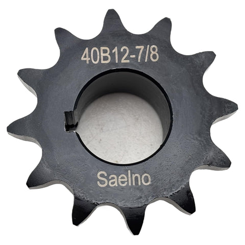 40B12 Seven Eighths Inch Bore Roller Chain Sprocket Type B For Size Forty Chain Twelve Teeth Half Inch Pitch Hardened 1045 Carbon Steel With Thirty Eight To Forty Two HRC Three Sixteenths By Three Thirty Seconds Keyway Two Set Screws At Ninety Degrees