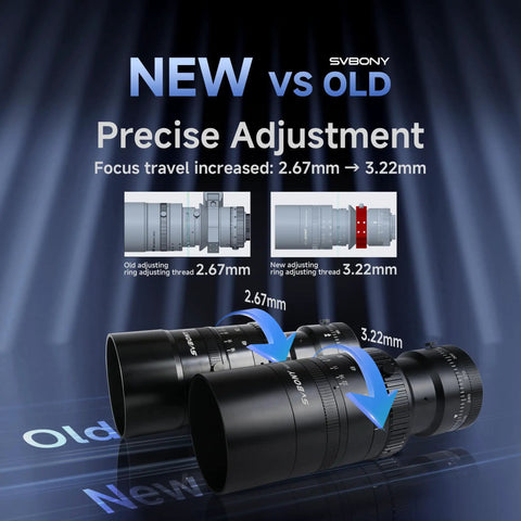 Comparison of new and old 54mm Petzval APO Refractor Telescope for Astrophotography focus adjustment, highlighting precision increase.