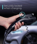 Hand holding Level 1 J1772 EV Charger With WiFi Control 120V 15 Amp NEMA 5 15 Plug 16 Foot Extension Cord Portable Electric Car Charger