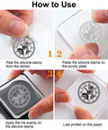 Total Standout Vintage Clock Silicone Clear Stamps With Gear Shapes Retro Transparent Rubber Blocks For Scrapbooking Journal Cards And Dope Diy Crafts That Stamp Super Smooth Every Damn Time, demonstrating usage steps on acrylic plate.