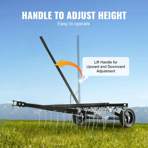 Tow Behind Dethatcher 40 Inch With 20 Spring Steel Tines For ATV Or Mower Lift Handle Lawn Rake