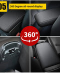 360-degree view of Black Leather Armrest Cover For Nissan Maxima Center Console 2016-2023, Easy Install, Protective Interior Upgrade, Snug Fit