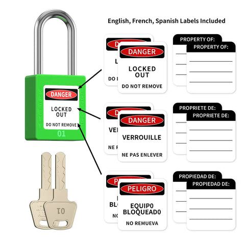 Heavy Gauge Stainless Steel Lockout Tagout Padlocks With 5 Pack Keyed Different Green Safety Locks And OSHA Compliant Lototo Set Offering Dual Keys For Rock Solid Job Site Security