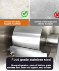 Heavy Duty Commercial Snowflake Ice Shaver Automatic Electric Flake Maker showing stainless steel roller and ice texture samples.