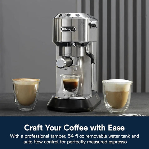 Arte Espresso Machine With My LatteArt Steam Wand Milk Frother And 15 Bar Pressure 3 Level Temperature Control Compact Stainless Steel Design Built For Lattes And Cappuccinos At Home Barista Vibe on counter with coffee cups.