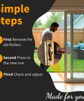 Steps to install Pella Sliding Patio Door Rollers Replacement Kit 2 Pack With Adjustable Height 1-1/2 Inch Steel Ball Bearing Wheels