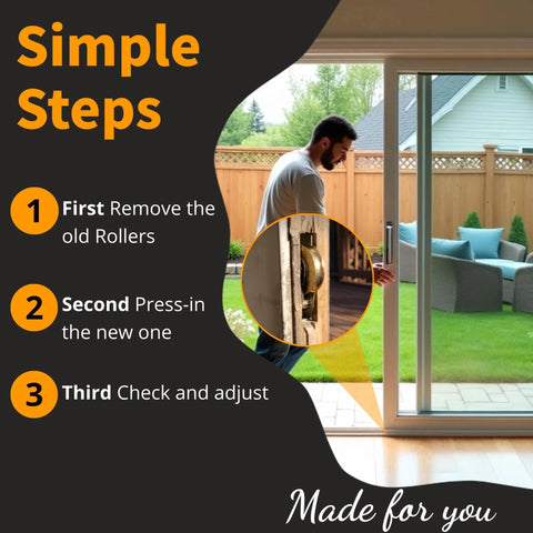 Steps to install Pella Sliding Patio Door Rollers Replacement Kit 2 Pack With Adjustable Height 1-1/2 Inch Steel Ball Bearing Wheels
