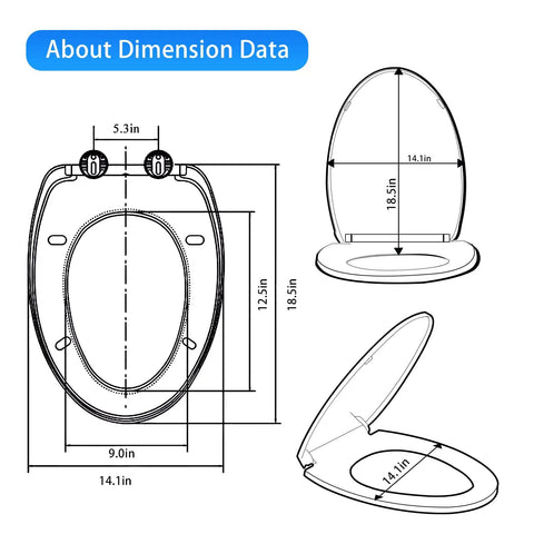 Elongated Toilet Seat Slow Close White Built To Last Heavy Duty With Non Slip Bumpers Easy To Install And Clean PP Material Replacement Fits All Toilet Brands Universal For Elongated Toilets with dimensions
