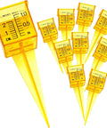 Ten Pack 1.5 Inch Rain Gauge And Sprinkler Gauge Wide Mouth Outdoor Water Measurement Tool in yellow with clear housing.