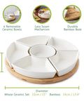 Top Shelf Large Round Ceramic Taco Lazy Susan Rotating Serving Tray With Six Heavy Duty Bowls features six removable bowls on a bamboo base.