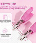 2 Pack Mini Circle Hole Punches One Quarter Inch And One Eighth Inch with pink soft grip handles on paper demonstrating use