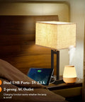 Table Lamps Set Of 2 With USB Charging Ports And AC Outlet, 3 Way Dimmable Touch Control Nightstand Lamps, beige shade on nightstand