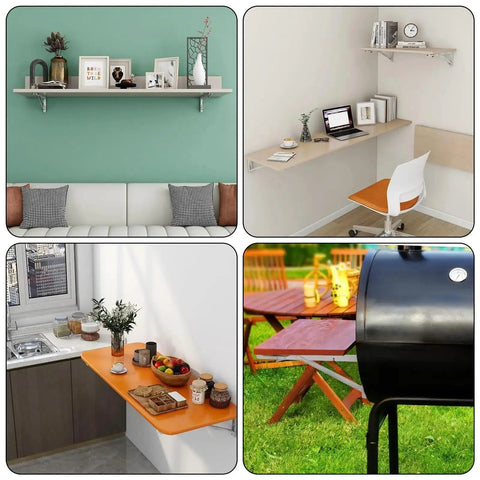 Heavy Duty Folding Shelf Brackets For Wall Mounts And Benches, collapsible silver metal supports for shelves and tables