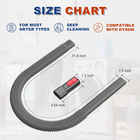 Sealegend dryer vent cleaner kit with flexible corrugated hose, adapter, and straight wand for Dyson cordless vacuums (V7–V15).