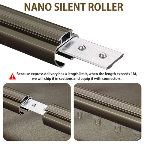Double Curtain Track System Wall Mounted In Champagne Aluminum Finish, Heavy Duty Silent Rail With Smooth Sliding Rollers, Easy Install, DIY Friendly And Built To Last For Living Room, Bedroom Or Room Divider, 6.9 Feet Length. Connector detail