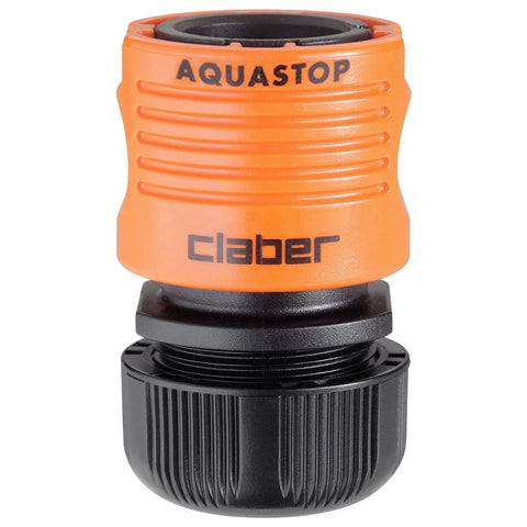 Heavy Duty Quick Connect Hose Fittings Half Inch Female Rubber Stop Coupling For Garden Irrigation And Home Plumbing Works in orange and black.