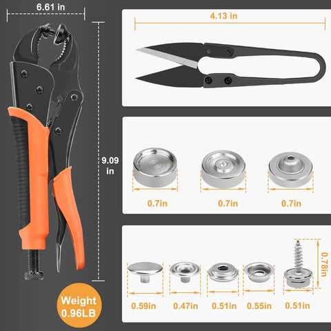 Heavy Duty Snap Fastener Tool Kit With Punch Die And 50 Replacement Metal Snaps For Repairing Boat Covers Canvases Tarps And Sewing Projects Built Tough For Marine Grade Outdoor Covers Awnings Tents And Bimini Tops