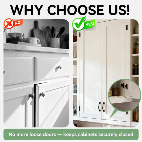 Comparison of cabinets with and without Heavy Duty Magnetic Cabinet Door Catch For Cabinets And Drawers, doors securely closed.