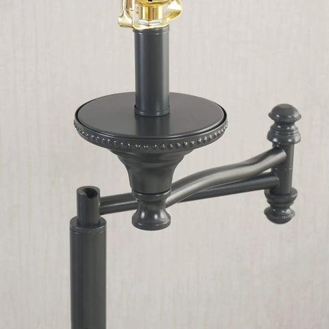 Close-up of Wentworth Swing Arm Floor Lamp In Burnished Bronze Finish showing swing arm detail and part of the lamp post