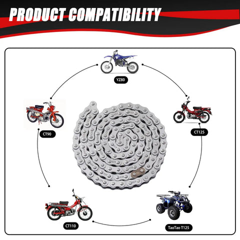 Drive Chain 102 Link With Chain Breaker For 50cc To 125cc 4 Stroke Dirt Bikes ATVs Quad Go Karts compatibility chart with vehicles