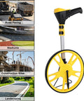 ULTRAK M180 Digital Measuring Wheel - Feet/Meters, Backlit Display & Memory with yellow wheel and adjustable handle for measuring distances.