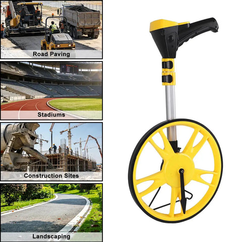 ULTRAK M180 Digital Measuring Wheel - Feet/Meters, Backlit Display & Memory with yellow wheel and adjustable handle for measuring distances.