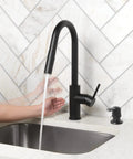 Hand activating Touchless Kitchen Faucet With Pull Down Sprayer Matte Black Finish Motion Sensor High Arc Spout 1.8 GPM Flow Battery Powered