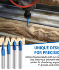 Heavy Duty CNC Wood Carving Router Bits Set Featuring Five Slick Nano Coated V Shape Engraving Tools with precision cutting.