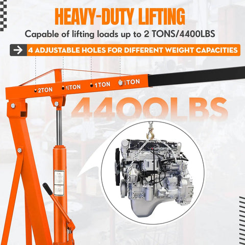 Heavy Duty Folding Hydraulic Engine Hoist Featuring Smooth Pump Operation And Knockout Lifting Capacity For Any Home Garage Shop Rig That Crushes Two Ton Loads Without Skipping A Beat Or Jamming Up with adjustable weight options.