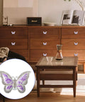 Butterfly Cabinet Knobs Set For Cabinets And Drawers With Single Hole Pulls Enamel Crystal Edge Zinc Alloy Hardware In Purple 6 Pack on wooden dresser