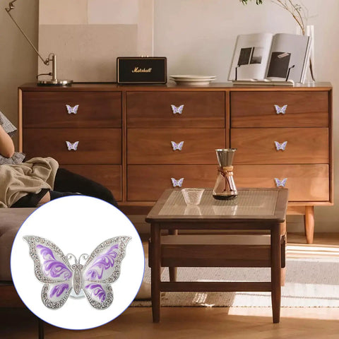 Butterfly Cabinet Knobs Set For Cabinets And Drawers With Single Hole Pulls Enamel Crystal Edge Zinc Alloy Hardware In Purple 6 Pack on wooden dresser