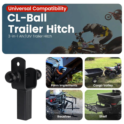 Dual Ball Trailer Hitch Receiver For ATV UTV With 5000 Lbs GTW Three In One Multi Hitch Includes 2 Inch And 1 7 8 Inch Balls Fits 2 Inch Receiver Rise 1 Inch Beefed Up Heavy Duty Towing Mount With Pin, black steel