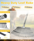 Adjustable Leaf Rake For Lawn And Garden 18 Inch Wide Metal Head 62 Inch Extendable Handle Back Saving Yard Cleanup Tool shown