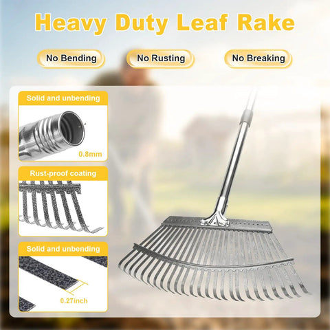 Adjustable Leaf Rake For Lawn And Garden 18 Inch Wide Metal Head 62 Inch Extendable Handle Back Saving Yard Cleanup Tool shown