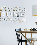 Dope 30 Piece Living Room Mirror Wall Decor Set With HOME Letter Signs And Acrylic 3D Decals, DIY Removable Silver Art