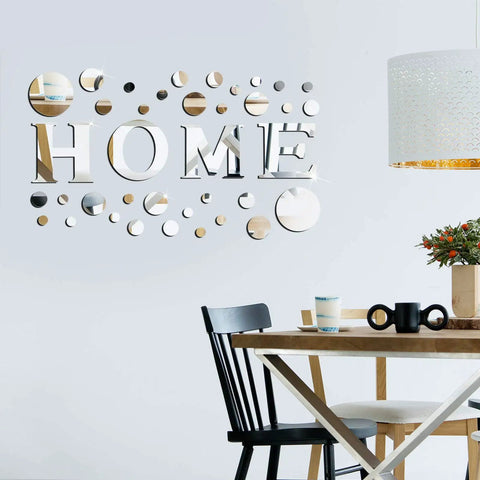 Dope 30 Piece Living Room Mirror Wall Decor Set With HOME Letter Signs And Acrylic 3D Decals, DIY Removable Silver Art