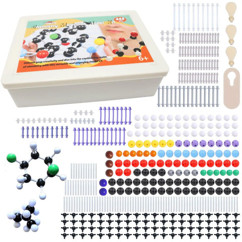 Hands On Chemistry Molecular Model Kit With C60 Buckminsterfullerene, multiple colored atoms and bonds displayed.