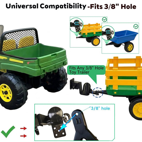 Universal Trailer Hitch Adapter For Kids Ride On Toys Fits Three Eighths Inch Hole Hooks Up Power Wheels Peg Perego Trailers