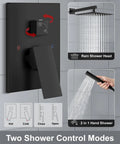 Premium High Pressure Shower System With 12 Inch Rain Head And 2 In 1 Handheld Sprayer Matte Black Wall Mount Fixture Detail