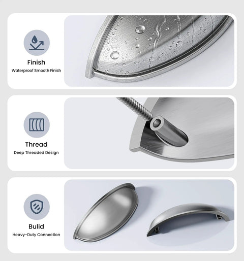 Top Shelf Brushed Nickel Cup Pulls 3 Inch Center To Center For Kitchen Cabinets And Bathroom Vanities Three Pack showing waterproof smooth finish.