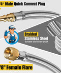 12 Ft Propane Hose For RV With Safety Shutoff Valve And One Quarter Inch Quick Disconnect Stainless Steel Braided Gas Line