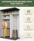 Outdoor Resin Storage Shed With Floor And Metal Shelving Kit 64 Cu Ft Waterproof Vertical Cabinet For Garden Tools