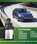 Subaru Torque Converter Clutch Lock Up Solenoid 3.2 To 3.7 Ohm Replacement For Lineartronic CVT TR580 TR690 Outback Impreza Legacy Forester Replaces 926-408 31825AA050 31825AA051 31825AA052, shown with Subaru sedan and part numbers