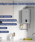 Whole House Gas Tankless Water Heater Shoots Out Instant Hot Water At 7.9 Gallons Per Minute With A Serious 180000 Btu Rating For Nonstop Family Flow Without The Cold Shower Blues, visible in modern kitchen setting.